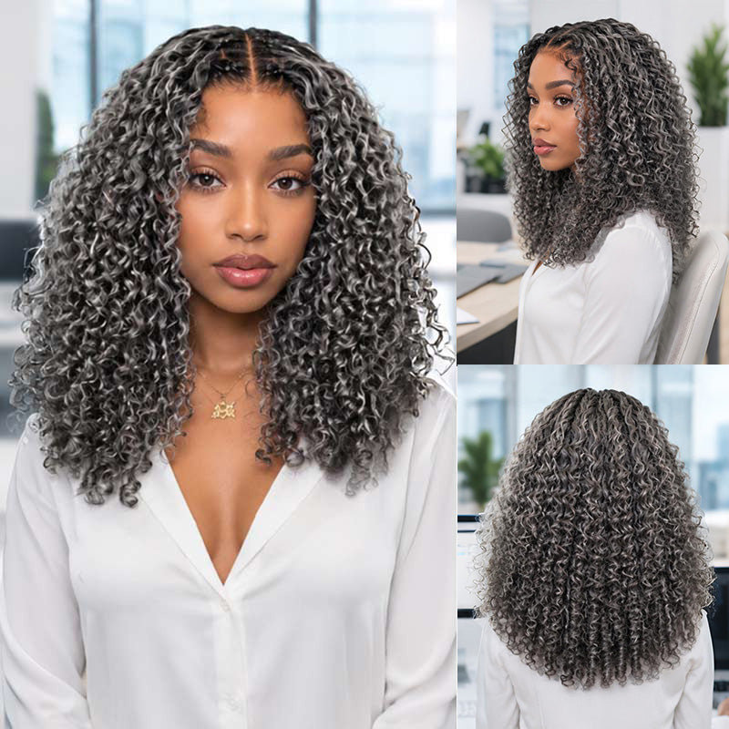 RHISO New In Salt & Pepper Burmese Curly Crochet Hair Miracle Konts Feather Human Hair Extension for Boho Braids