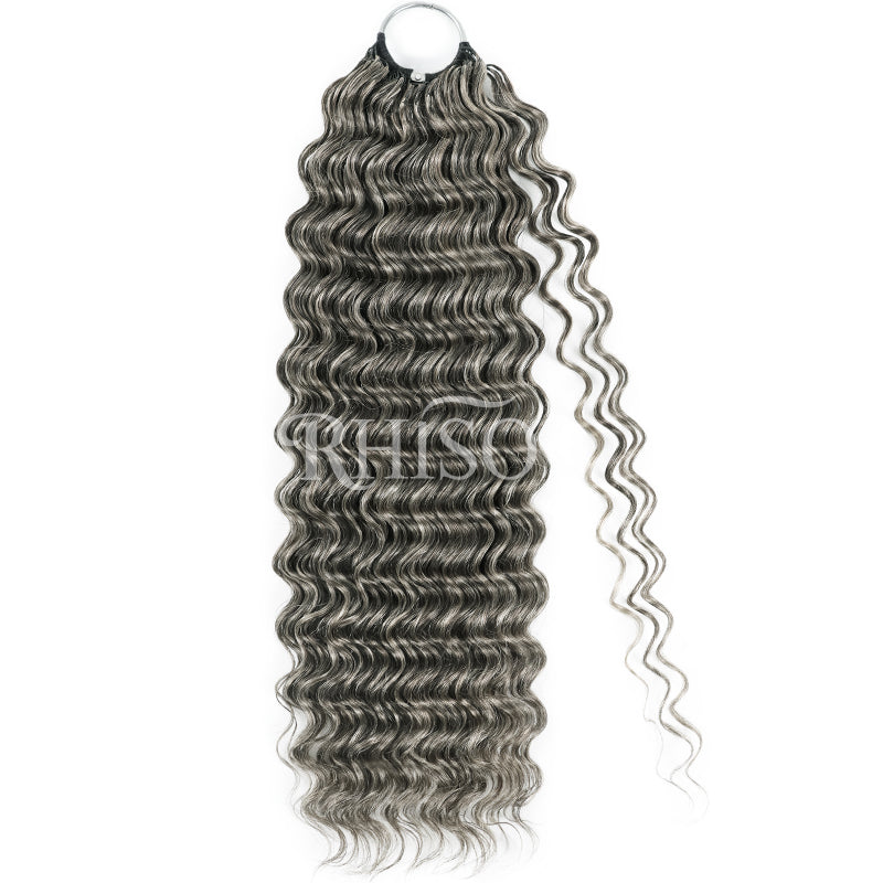 RHISO New In Salt & Pepper Burmese Curly/Kinky Curly/Deep Wave Crochet Hair Miracle Konts Feather Human Hair Extension for Boho Braids