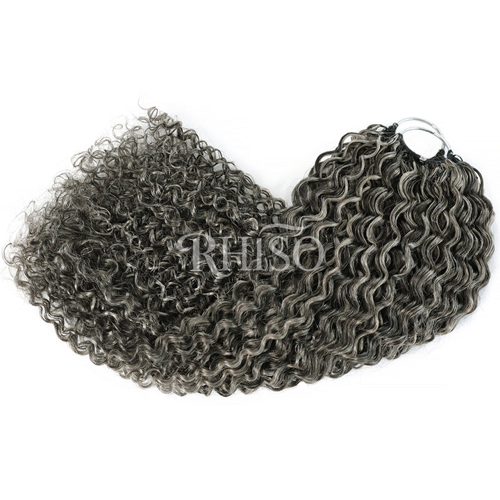 RHISO New In Silver Gray Hair Color Deep Wave/Burmese Curly/Jerry Curly Crochet Hair Miracle Konts Feather Human Hair Extension for Boho Braids