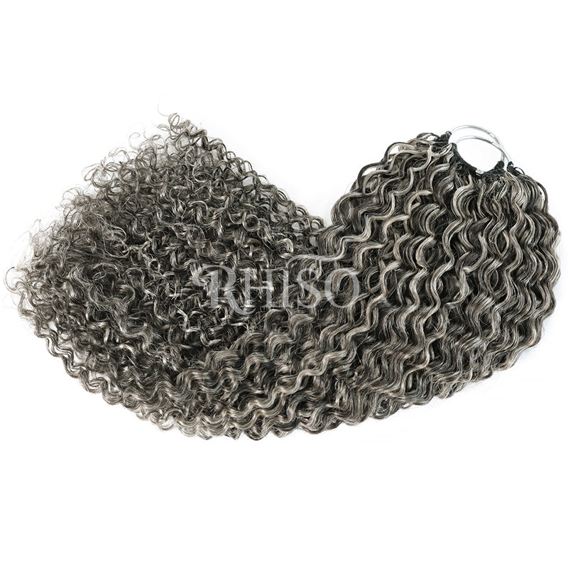 RHISO New In Salt & Pepper Burmese Curly/Kinky Curly/Deep Wave Crochet Hair Miracle Konts Feather Human Hair Extension for Boho Braids