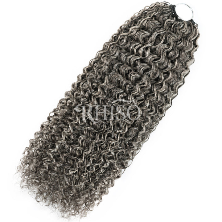 RHISO New In Salt & Pepper Burmese Curly/Kinky Curly/Deep Wave Crochet Hair Miracle Konts Feather Human Hair Extension for Boho Braids
