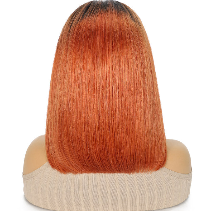 Short Bob Wig Ombre Ginger Colored T1B/350 13x4 HD Transparent Lace Frontal Wig Brazilian Straight Human Hair