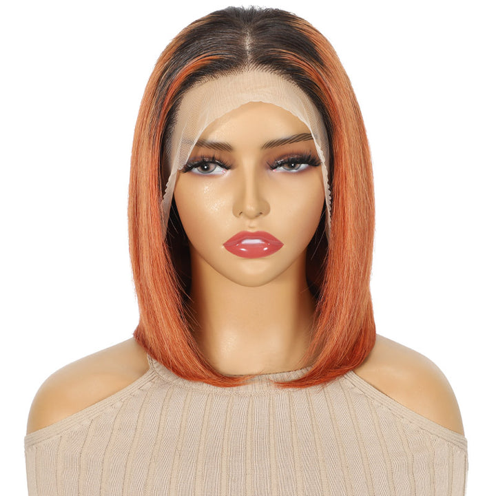 Short Bob Wig Ombre Ginger Colored T1B/350 13x4 HD Transparent Lace Frontal Wig Brazilian Straight Human Hair