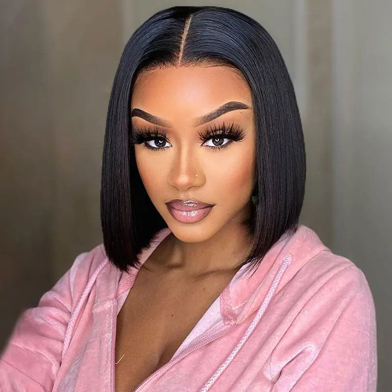 Short Straight Bob Wig 5x5 HD Transparent Lace Closure Wig Brazilian Virgin Human Hair  For Black Women