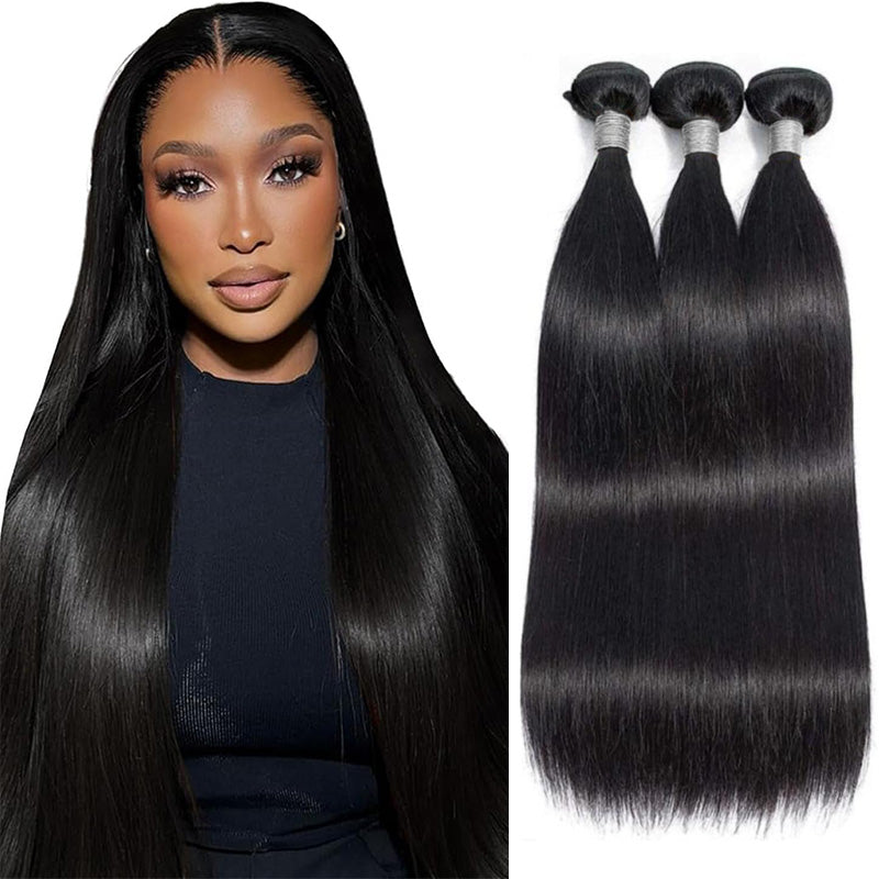 Straight 3Bundles Human Hair 100% Unprocessed Brazilian Virgin Hair Straight Weave Bundle Human Hair Natural Black Human Hair Extensions
