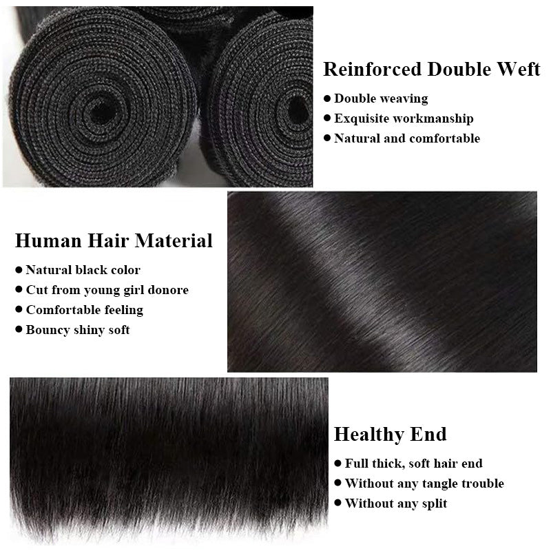 Straight 3Bundles Human Hair 100% Unprocessed Brazilian Virgin Hair Straight Weave Bundle Human Hair Natural Black Human Hair Extensions