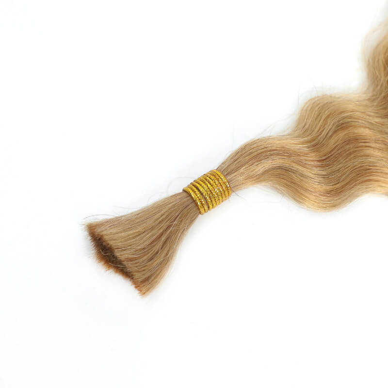 RHISO 18Inch #27 Honey Blonde Super Wave Bulk Human Hair Extensions for Boho Braids – Wet and Wavy No Weft Human Hair 4 Bundles/Pack 150g