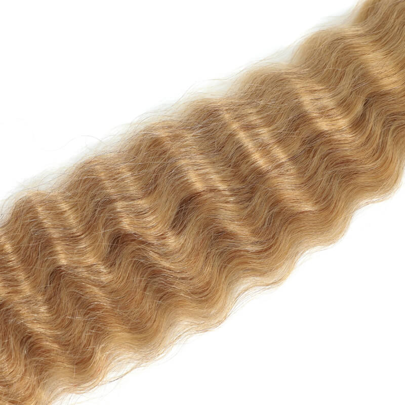 RHISO 18Inch #27 Honey Blonde Super Wave Bulk Human Hair Extensions for Boho Braids – Wet and Wavy No Weft Human Hair 4 Bundles/Pack 150g
