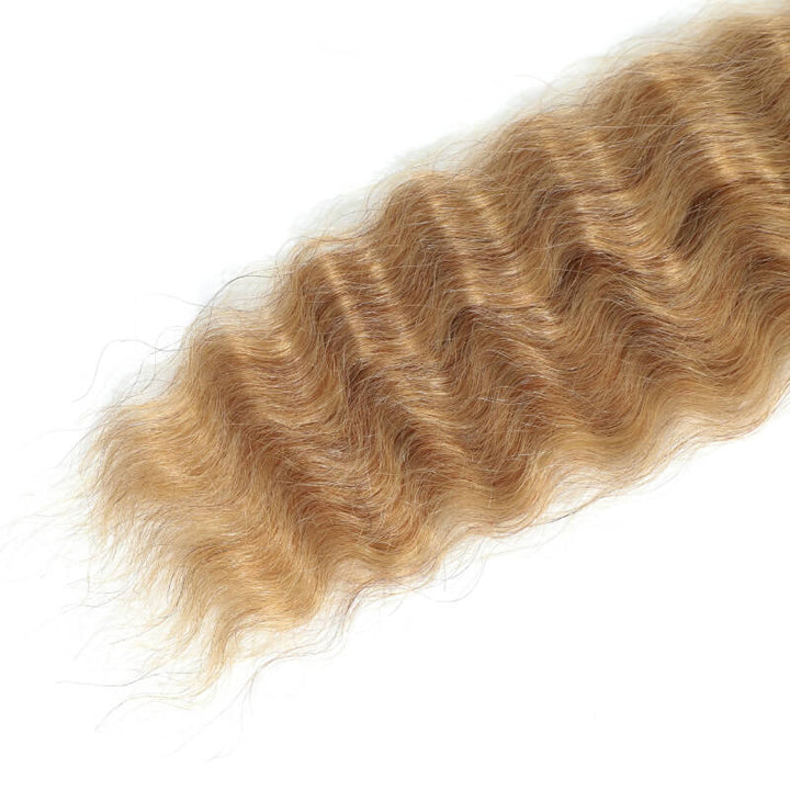 RHISO 18Inch #27 Honey Blonde Super Wave Bulk Human Hair Extensions for Boho Braids – Wet and Wavy No Weft Human Hair 4 Bundles/Pack 150g