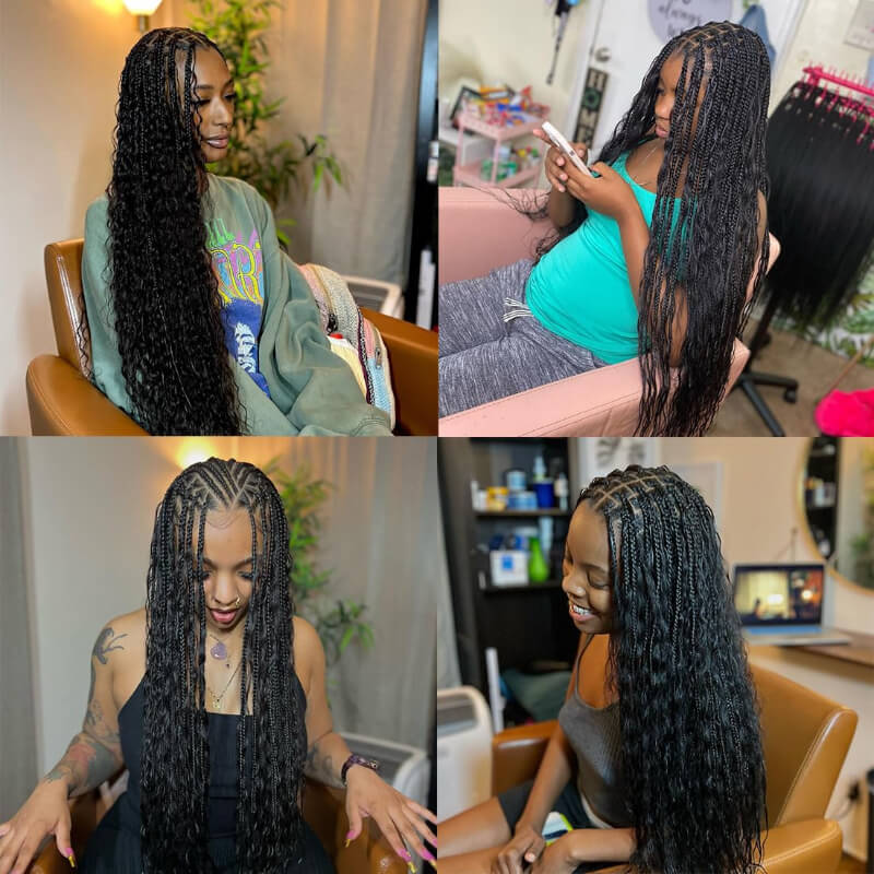 RHISO 18Inch Natural Color Super Wave Bulk Human Hair Extensions for Boho Braids – Wet and Wavy No Weft Human Hair 4 Bundles/Pack 150g