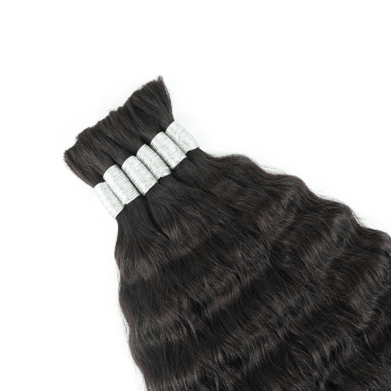 RHISO 18Inch Natural Color Super Wave Bulk Human Hair Extensions for Boho Braids – Wet and Wavy No Weft Human Hair 4 Bundles/Pack 160g