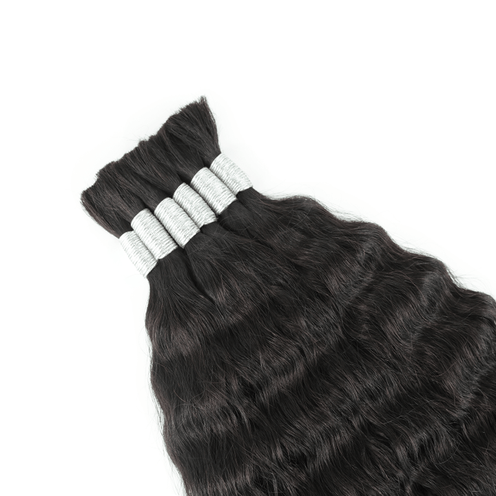 RHISO 18Inch Natural Color Super Wave Bulk Human Hair Extensions for Boho Braids – Wet and Wavy No Weft Human Hair 4 Bundles/Pack 160g