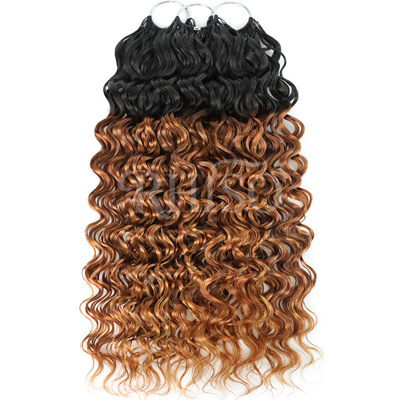 RhisoHair T1B/30 Water Wave Feather Crochet Human Hair Miracle Knots Boho Hair For Braiding