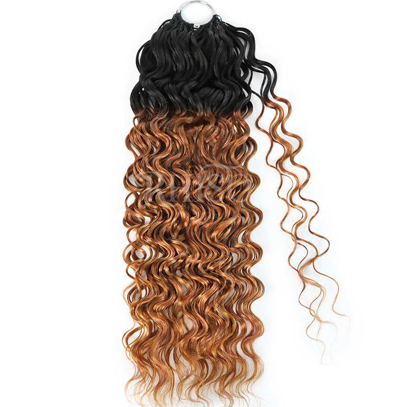 RhisoHair T1B/30 Water Wave Feather Crochet Human Hair Miracle Knots Boho Hair For Braiding