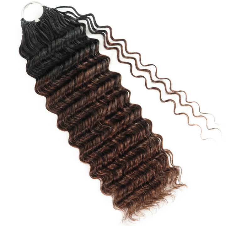 T1B/4 Ombre Chocolate Brown Deep Wave Feather Crochet Human Hair Miracle Knots Boho Hair For Braiding