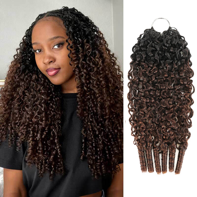 RhisoHair Chocolate Brown T1B/4 Burmese Curly Crochet Hair Machine Made Feather Human Hair Extension