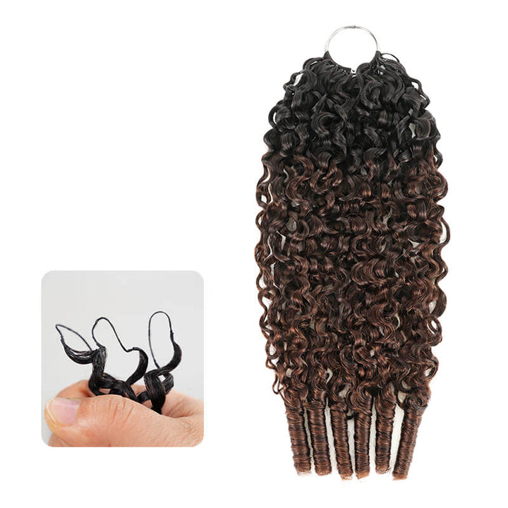 RhisoHair Chocolate Brown T1B/4 Burmese Curly Crochet Hair Machine Made Feather Human Hair Extension
