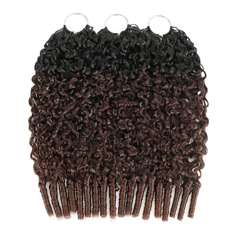 RhisoHair Chocolate Brown T1B/4 Burmese Curly Crochet Hair Machine Made Feather Human Hair Extension