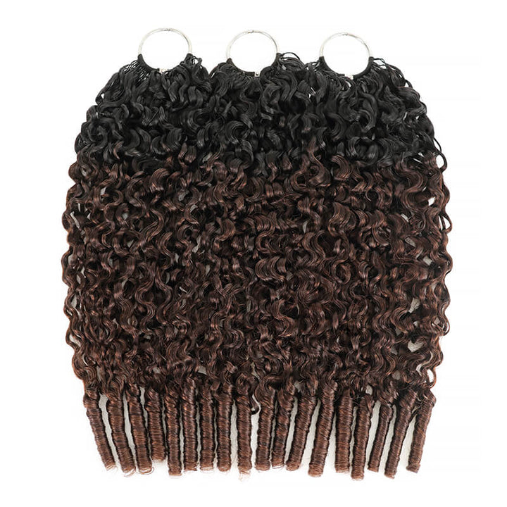 RhisoHair Chocolate Brown T1B/4 Burmese Curly Crochet Hair Machine Made Feather Human Hair Extension