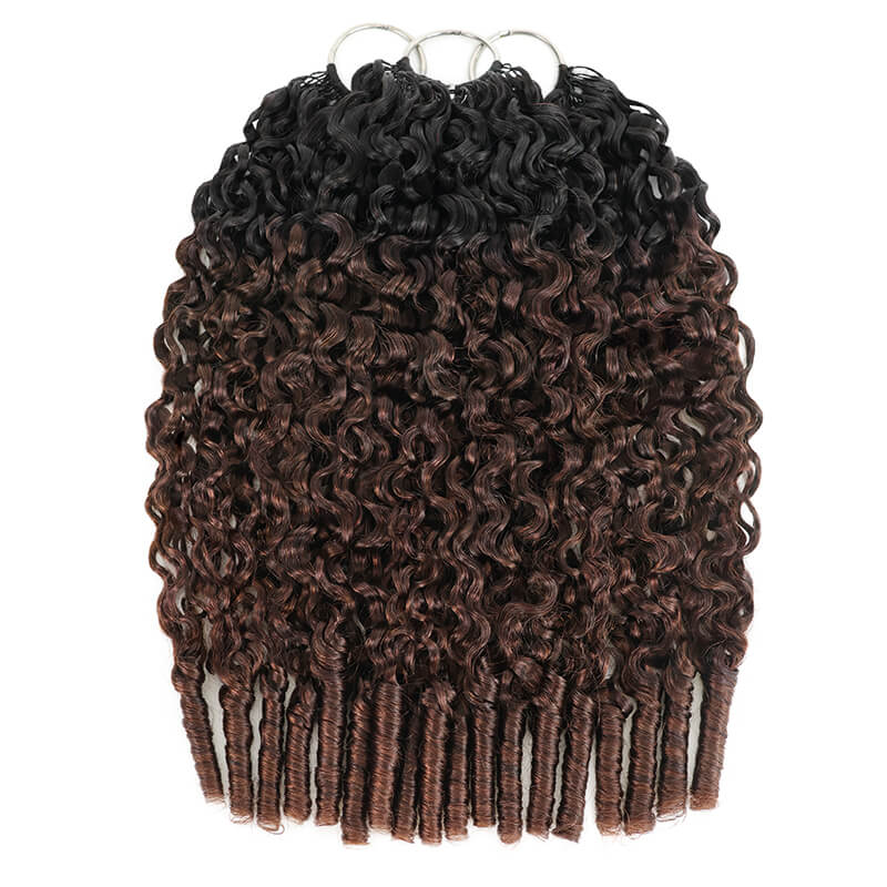 RhisoHair Chocolate Brown T1B/4 Burmese Curly Crochet Hair Machine Made Feather Human Hair Extension