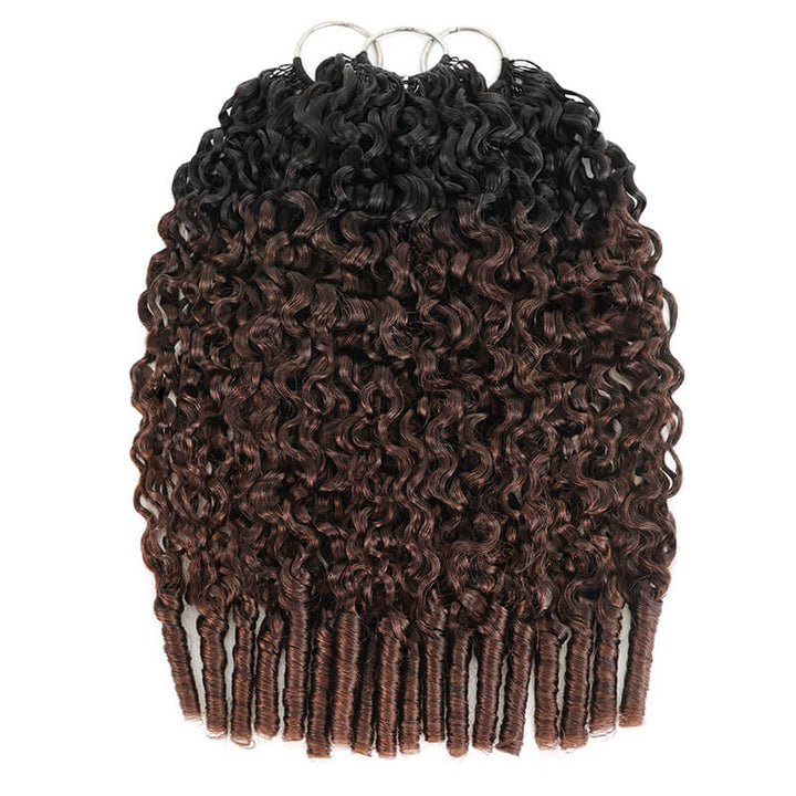 RhisoHair Chocolate Brown T1B/4 Burmese Curly Crochet Hair Machine Made Feather Human Hair Extension