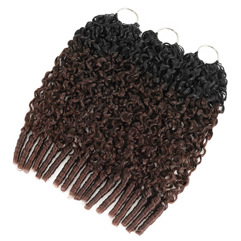 RhisoHair Chocolate Brown T1B/4 Burmese Curly Crochet Hair Machine Made Feather Human Hair Extension
