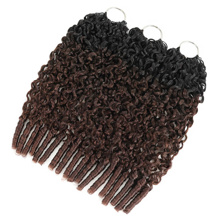 RhisoHair Chocolate Brown T1B/4 Burmese Curly Crochet Hair Machine Made Feather Human Hair Extension