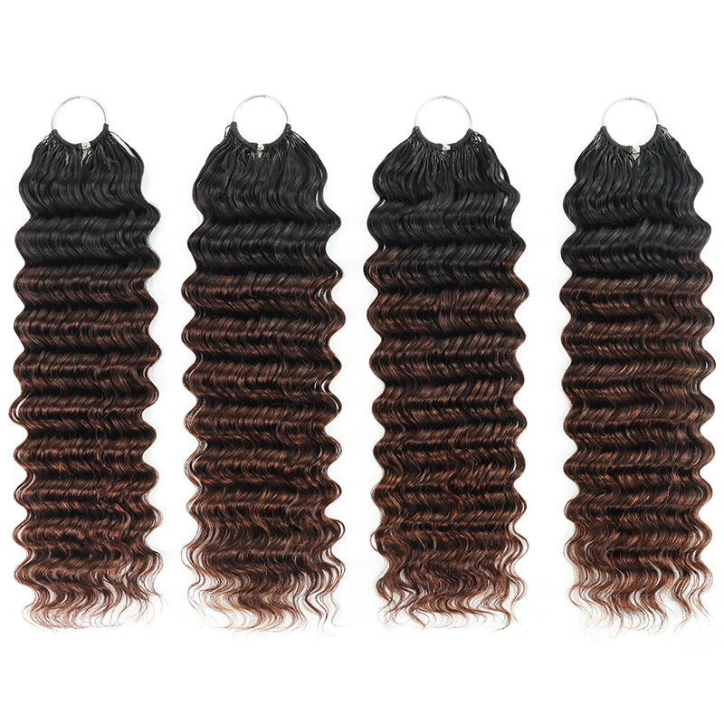 T1B/4 Ombre Chocolate Brown Deep Wave Feather Crochet Human Hair Miracle Knots Boho Hair For Braiding