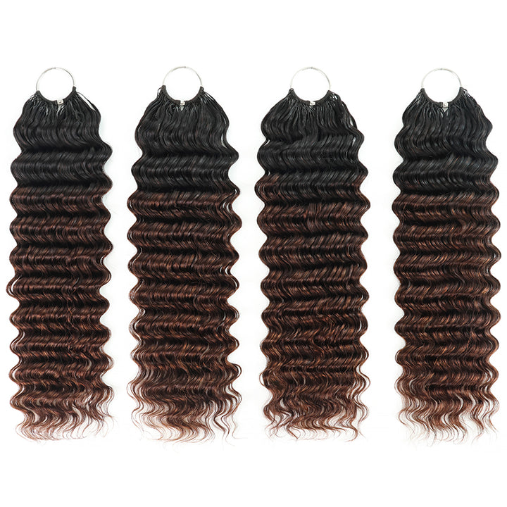T1B/4 Ombre Chocolate Brown Deep Wave Feather Crochet Human Hair Miracle Knots Boho Hair For Braiding