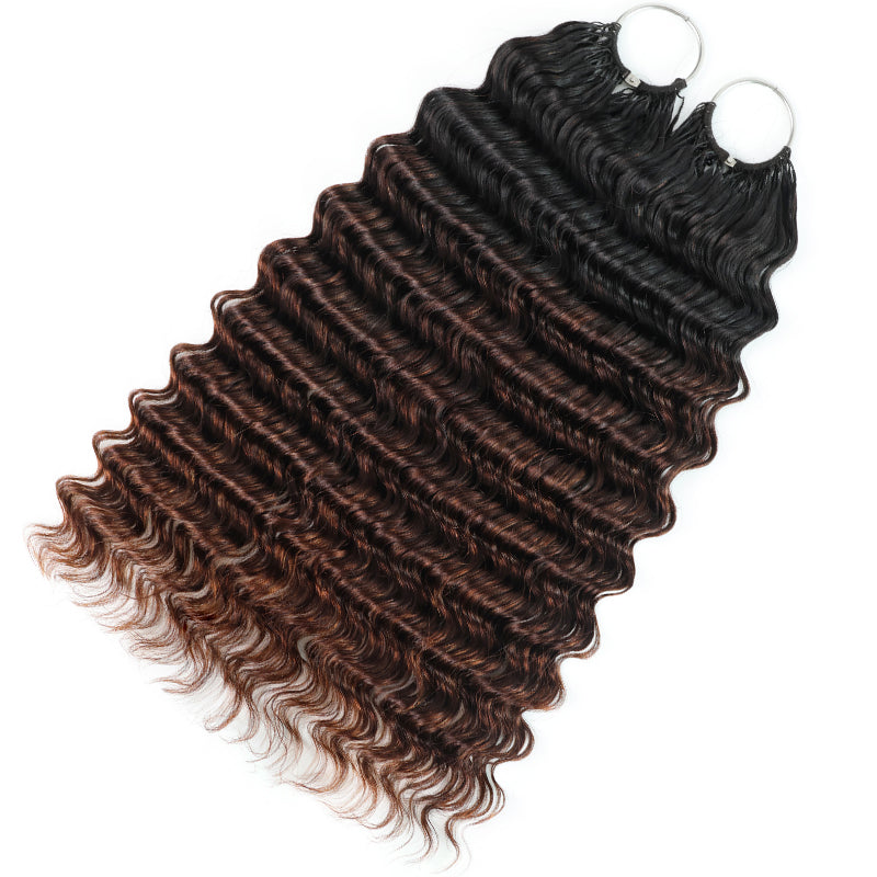 T1B/4 Ombre Chocolate Brown Deep Wave Feather Crochet Human Hair Miracle Knots Boho Hair For Braiding