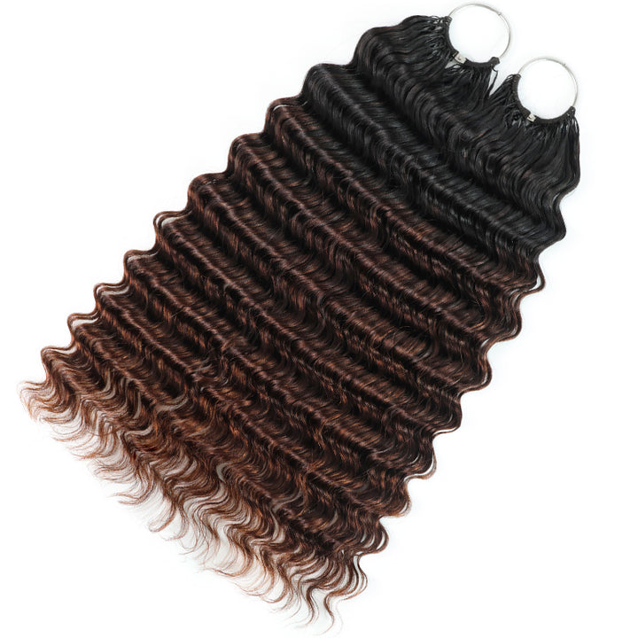T1B/4 Ombre Chocolate Brown Deep Wave Feather Crochet Human Hair Miracle Knots Boho Hair For Braiding