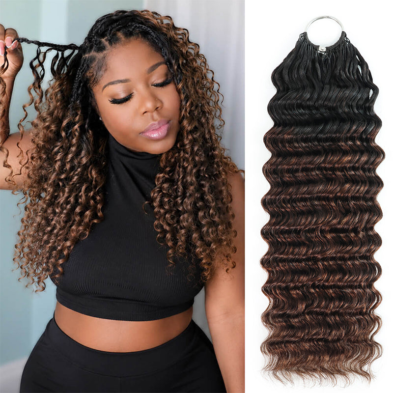 T1B/4 Ombre Chocolate Brown Deep Wave Feather Crochet Human Hair Miracle Knots Boho Hair For Braiding