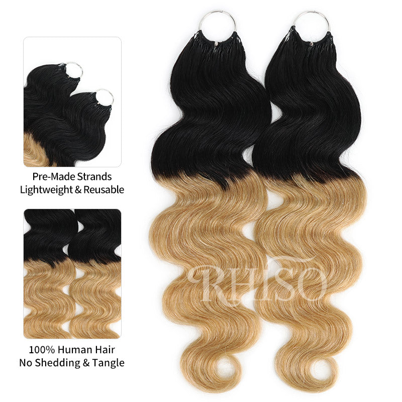RhisoHair T1B/27 Ombre Blonde Body Wave Crochet Hair Machine Made Feather Human Hair Extension