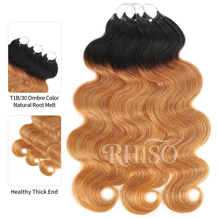 RhisoHair T1B/30 Ombre Brown Body Wave Crochet Hair Machine Made Feather Human Hair Extension