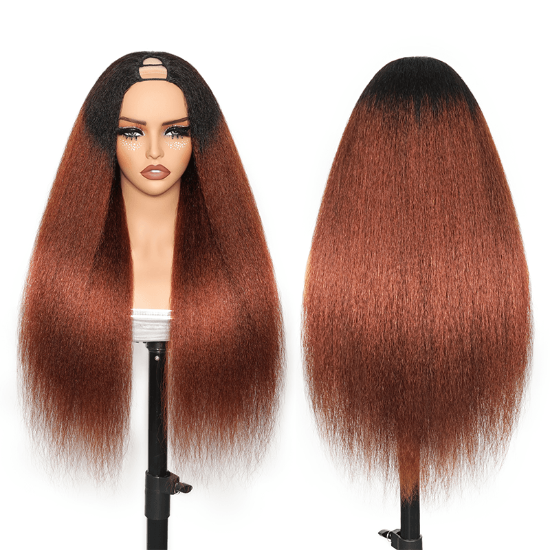 RHISO T1B/30 V Part Glueless Kinky Straight Human Hair Wig With Invisi Adjustable Drawstring Beginner Friendly 300% Density