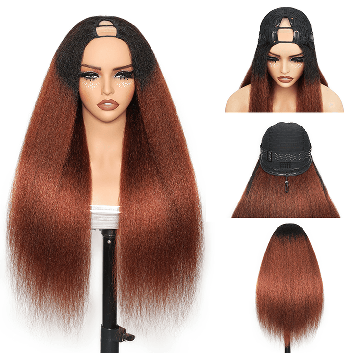 RHISO T1B/30 V Part Glueless Kinky Straight Human Hair Wig With Invisi Adjustable Drawstring Beginner Friendly 300% Density