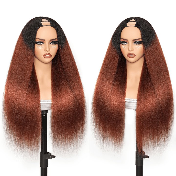 RHISO T1B/30 V Part Glueless Kinky Straight Human Hair Wig With Invisi Adjustable Drawstring Beginner Friendly 300% Density