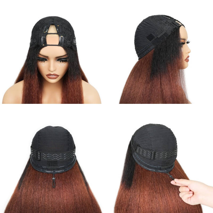 RHISO T1B/30 V Part Glueless Kinky Straight Human Hair Wig With Invisi Adjustable Drawstring Beginner Friendly 300% Density
