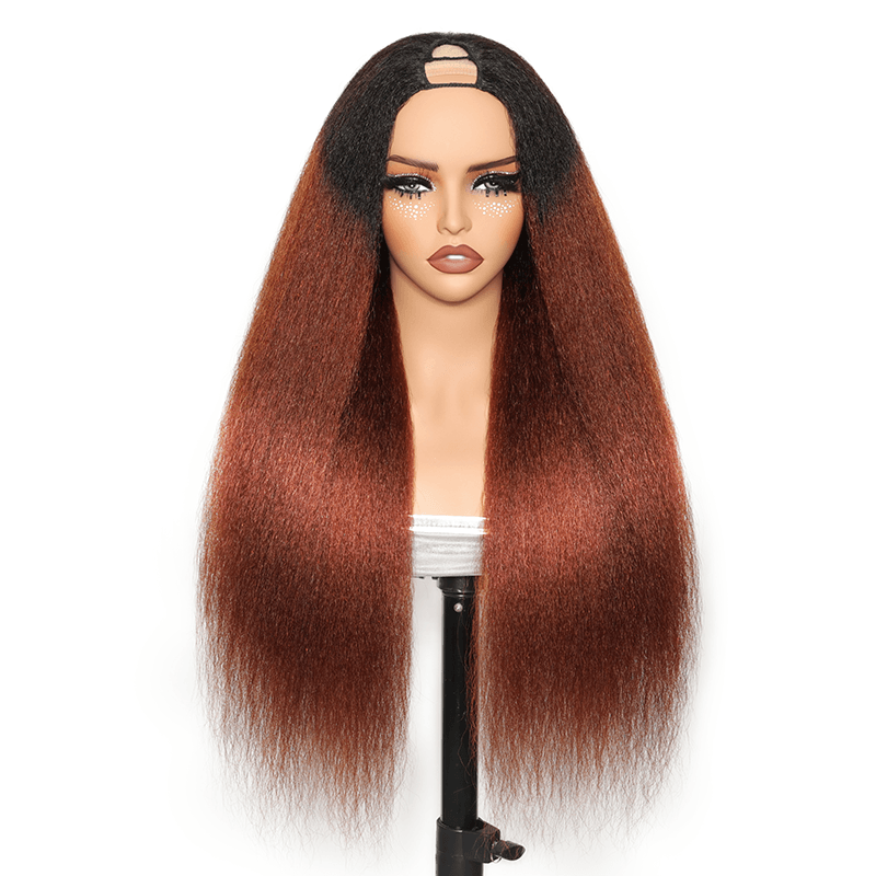 RHISO T1B/30 V Part Glueless Kinky Straight Human Hair Wig With Invisi Adjustable Drawstring Beginner Friendly 300% Density