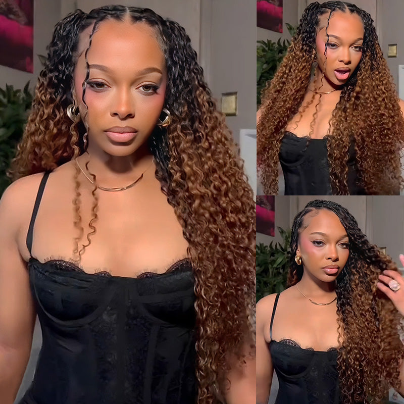 RhisoHair T1B/30 Deep Wave Feather Crochet Human Hair Miracle Knots Boho Hair For Braiding