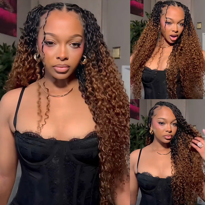 RhisoHair T1B/30 Deep Wave Feather Crochet Human Hair Miracle Knots Boho Hair For Braiding