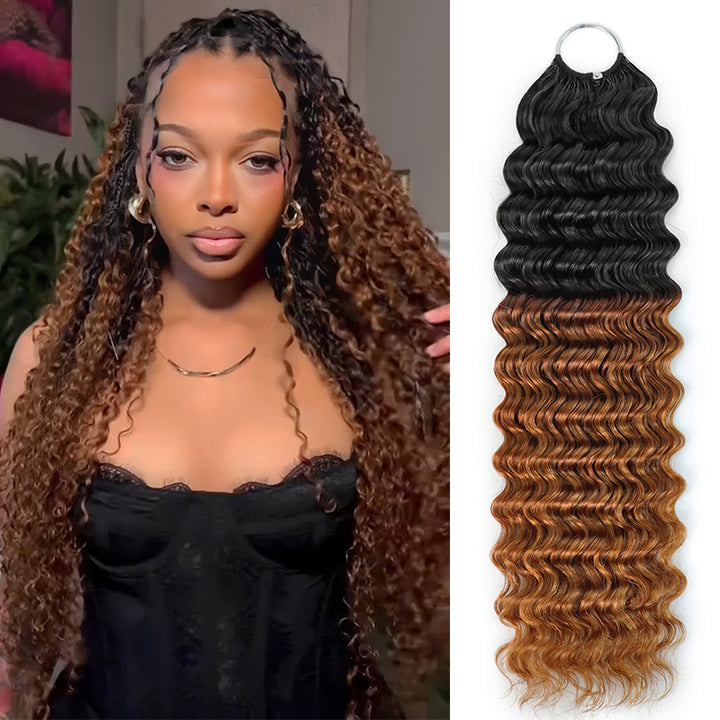 RhisoHair T1B/30 Deep Wave Feather Crochet Human Hair Miracle Knots Boho Hair For Braiding