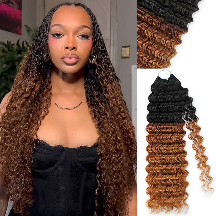 RhisoHair T1B/30 Deep Wave Feather Crochet Human Hair Miracle Knots Boho Hair For Braiding