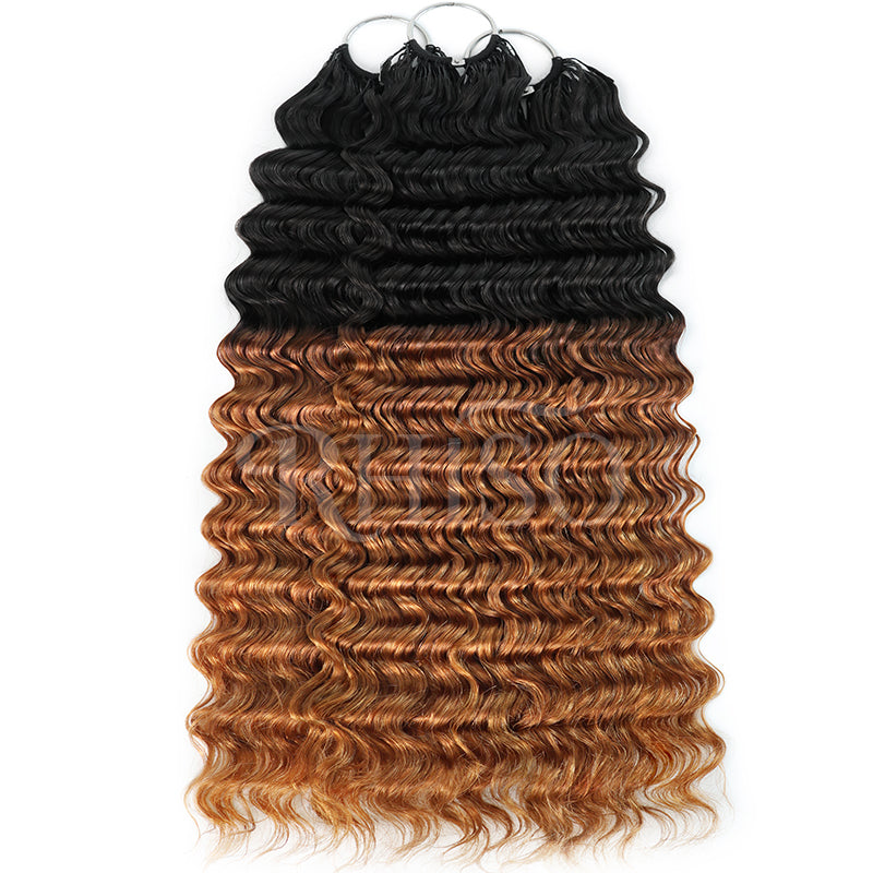 RhisoHair T1B/30 Deep Wave Feather Crochet Human Hair Miracle Knots Boho Hair For Braiding