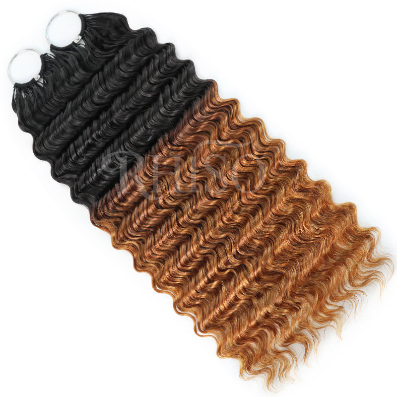 RhisoHair T1B/30 Deep Wave Feather Crochet Human Hair Miracle Knots Boho Hair For Braiding