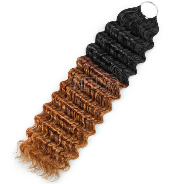 RhisoHair T1B/30 Deep Wave Feather Crochet Human Hair Miracle Knots Boho Hair For Braiding