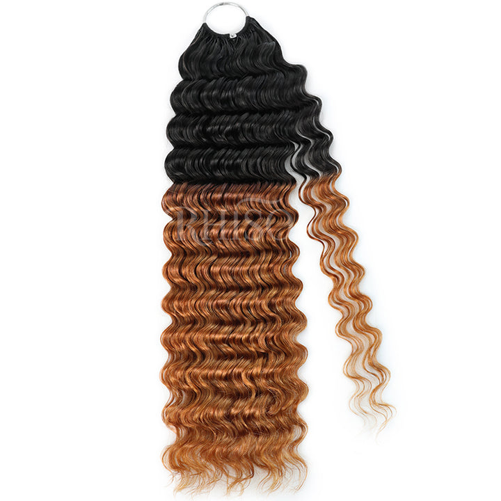 RhisoHair T1B/30 Deep Wave Feather Crochet Human Hair Miracle Knots Boho Hair For Braiding