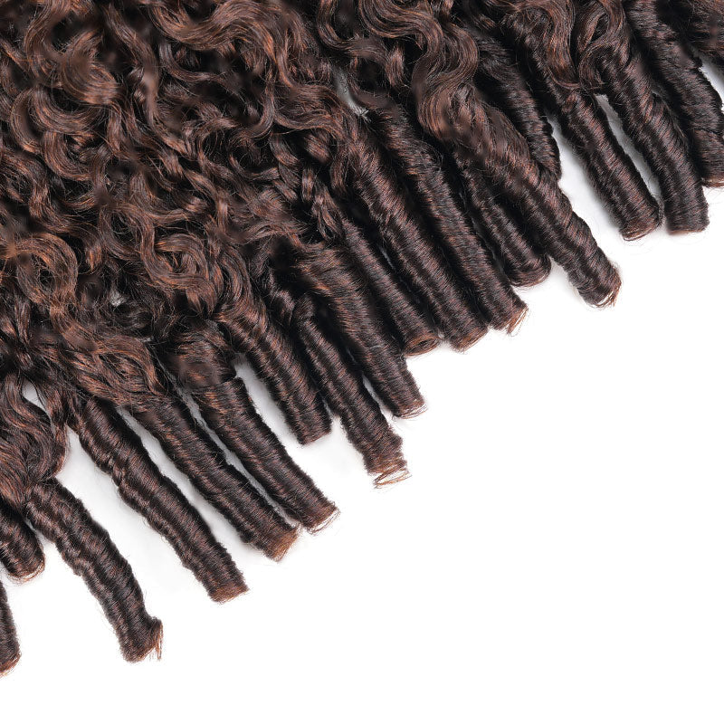 RhisoHair Chocolate Brown T1B/4 Burmese Curly Crochet Hair Machine Made Feather Human Hair Extension