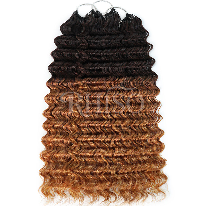 RhisoHair T4/30 Deep Wave Feather Crochet Human Hair Miracle Knots Boho Hair For Braiding