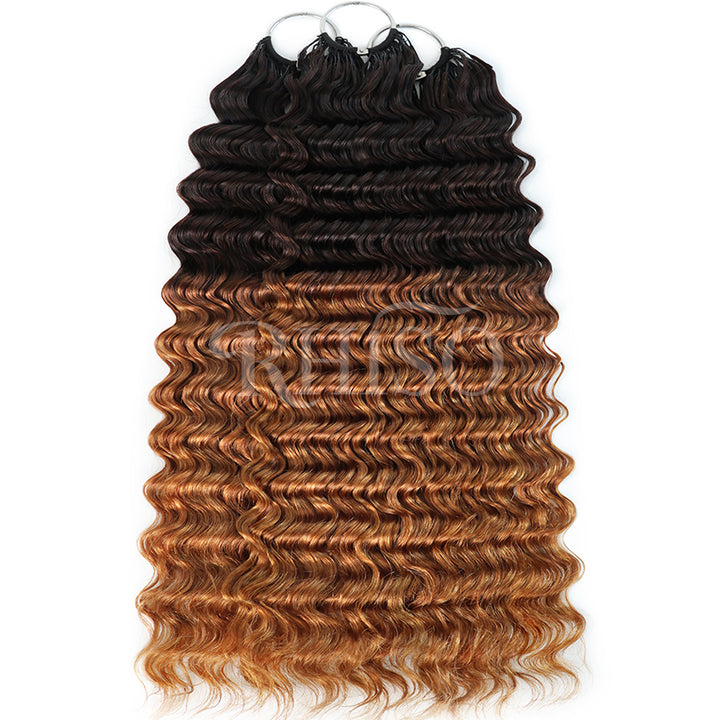 RhisoHair T4/30 Deep Wave Feather Crochet Human Hair Miracle Knots Boho Hair For Braiding
